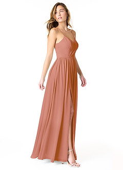 Azazie Cora Vestidos de damas de honor Vestido de Mai Tai de Gasa de Corte en A con Plisado image4