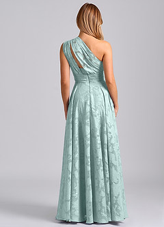 Azazie Charlize Bridesmaid Dresses Mist A-Line One Shoulder Floral Burnout Dress image2