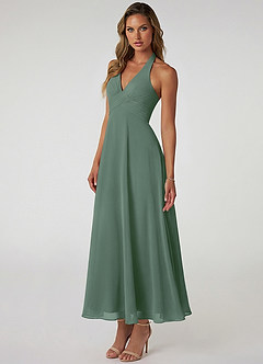 Azazie Tessie Jurken voor bruidsmeisjes Jurk van Chiffon met A-Lijn Geplooid Eucalyptus image3