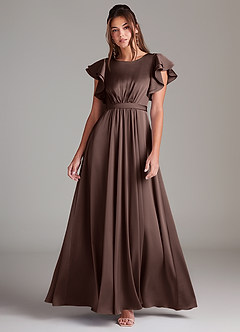 Azazie Daphne Modest Bridesmaid Dresses A-Line Ruched Stretch Satin Floor-Length Dress image1