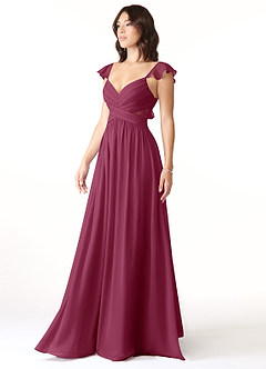 Azazie Lissa Bridesmaid Dresses Mulberry A-Line Lace Chiffon Dress image4