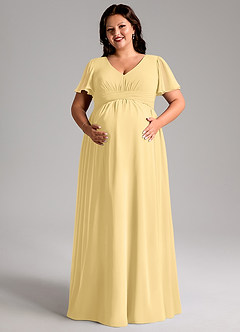 Azazie Verna Maternity Bridesmaid Dresses A-Line V-Neck Ruched Chiffon Floor-Length Dress image11