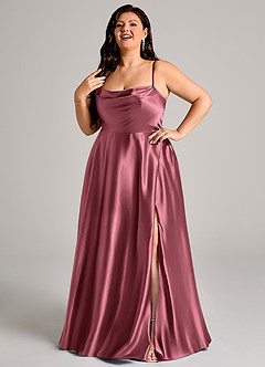 Azazie Elle Bridesmaid Dresses Desert Rose A-Line with Pockets Metallic Satin Dress image9