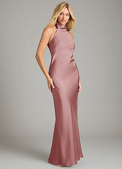 Azazie Velli Bridesmaid Dresses Dusty Rose Mermaid High Neck Stretch Satin Dress image4