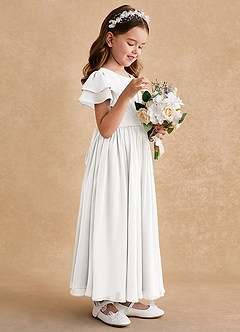 Azazie Ali Abiti da Ragazza di Fiori Abito A-Line in Chiffon Plissettato Avorio image5