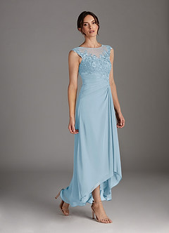 Azazie Endora Final Sale Sky Blue A-Line Scoop Lace Chiffon Dress image3