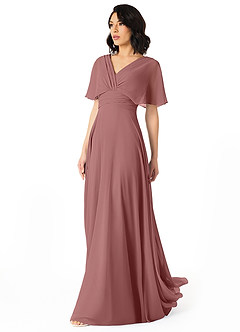 Azazie Pamela Bridesmaid Dresses Desert Rose A-Line V-Neck Pleated Chiffon Dress image3