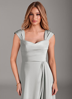 Azazie Laila Bridesmaid Dresses Silver A-Line Pleated Stretch Satin Dress image5