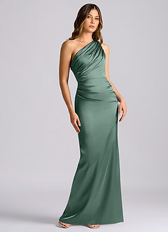 Azazie Akilah Bridesmaid Dresses Eucalyptus Mermaid One Shoulder Stretch Satin Dress image1