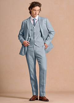 front Harrison Dusty Blue 100% Linen 3-Piece Suit