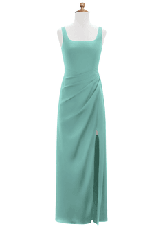 Azazie Mero Junior Aqua Mermaid Pleated Stretch Satin Dress image6
