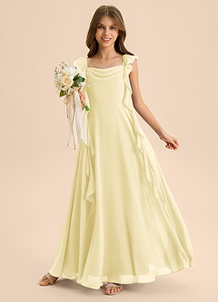 Azazie Carmin Junior Lemon Sorbet A-Line Ruched Chiffon Dress image5