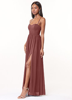 Azazie Marilyssa Bridesmaid Dresses Desert Rose A-Line Corset Stretch Chiffon Dress image3