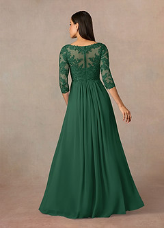 Azazie Hayek Kleider für die Brautmutter A-Linie V-Hals Spitze Chiffon Kleid Dunkelgrün image4