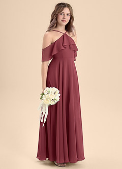 Azazie Tessabelle Junior Vestido de Merlot de Gasa de Corte En A con Vestidos sin tirantes image5