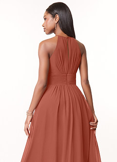 Azazie Bonnie Bridesmaid Dresses Clay A-Line Keyhole Ruched Chiffon Dress image4