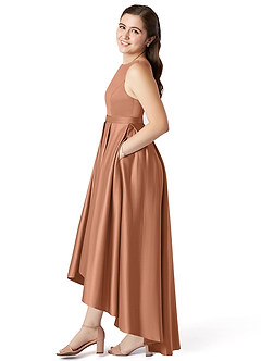 Azazie Inaya Junior A-Linie Gürtel/Schärpe Stretch-Satin Kleid Bronzer image3