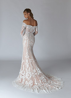 Azazie Solaris Wedding Dresses Diamond White Caramel A-Line V-Neck Sequins Tulle Dress image4