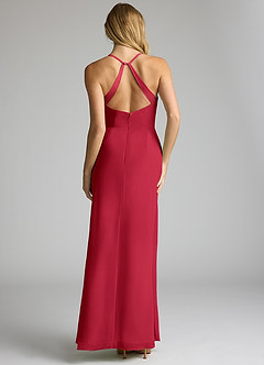 Azazie Becca Bridesmaid Dresses Scarlet Sheath V-Neck Chiffon Dress image5