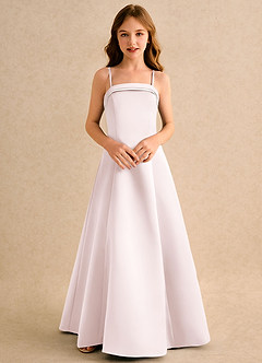 Azazie Izel Girls Formal Flower Girl Dresses Ivory Blushing Pink A-Line Pleated Matte Satin Dress image6
