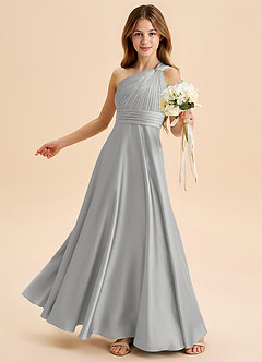 Azazie Charlize Junior Silver A-Line Pleated Stretch Satin Dress image4