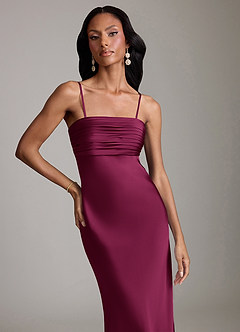 Azazie Saylor Bridesmaid Dresses Red Plum Mermaid Strapless Stretch Satin Dress image3