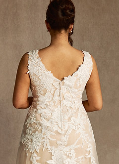 Azazie Bess Wedding Dresses Diamond White Champagne Sheath Sequins Tulle Dress image12