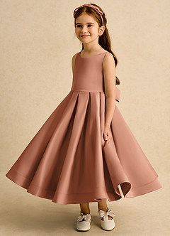 Azazie Babs Flower Girl Dresses Bronzer Ball-Gown Pleated Matte Satin Dress image5