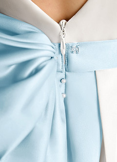 Azazie Cherry Flower Girl Dresses Ivory Sky Blue Ball-Gown Pleated Matte Satin Dress image6