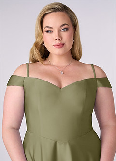 Barbie ♥ Azazie Bridesmaid Dresses Pistachio A-Line Off the Shoulder Stretch Satin Convertible Dress image7