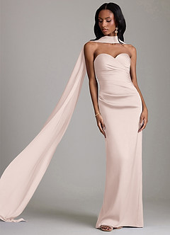 Azazie Sonora Vestidos de damas de honor Vestido de Rosa Rubor de Satén Elástico de Corte Recto con Sin tirantes image8