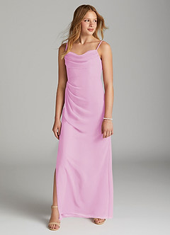 Azazie Mai Junior Vestido de Rosa Caramelo de Gasa de Recto con Plisado image3