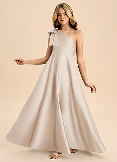 Azazie Penguin Junior Abito A-Line in Raso Elasticizzato Fiocco Alabastro Bianco image1