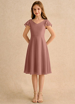 Azazie Narin Girls Formal Flower Girl Dresses Cedar Rose A-Line with Sleeves Chiffon Dress image5