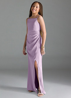 Azazie Leonis Junior Frosted Lilac A-Line Pleated Stretch Satin Dress image4