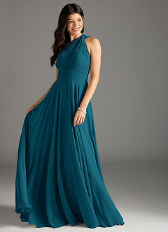 Azazie Charlize Bridesmaid Dresses Ink Blue A-Line One Shoulder Chiffon Dress image3