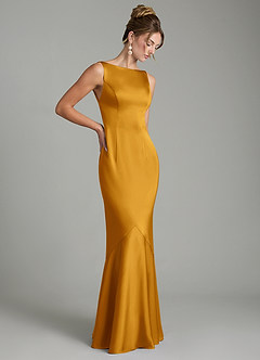 Azazie Tamera Robes de demoiselle d'honneur Robe Sirène en Satin extensible Plissée Caramel écossais image7