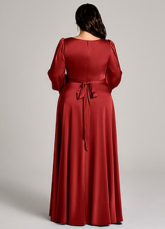 Azazie Leonia Brautjungfernkleider A-Linie Langarm Stretch-Satin Kleid Granatapfelrot image13