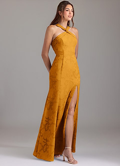 Azazie Rue Robes de demoiselle d'honneur Robe Trapèze en Blumen-Burnout Plissée Caramel écossais image4