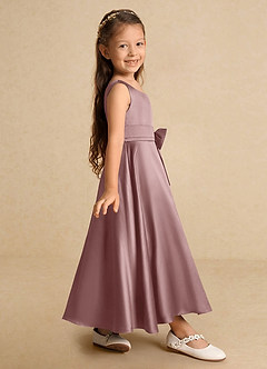 Azazie Lindy Flower Girl Dresses Dusty Rose A-Line Pleated Matte Satin Dress image5