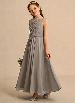 Azazie Ducky Girls Formal Flower Girl Dresses Taupe A-Line Pleated Chiffon Dress image5
