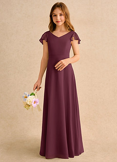 Azazie Nari Girls Formal Flower Girl Dresses Cabernet A-Line with Sleeves Chiffon Dress image4