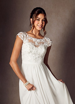 Azazie Brynslee Hochzeitskleider A-Linie Schaufel Pailletten Chiffon Kleid Diamantweiß image3