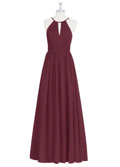 Azazie Cherish Vestidos de damas de honor Vestido de Cabernet de Gasa de Corte en A con Plisado image6