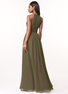 Azazie Bonnie Bridesmaid Dresses Willow Green A-Line Keyhole Ruched Chiffon Dress image2