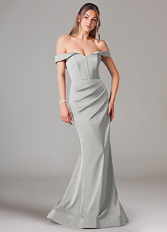 Azazie Everly Bridesmaid Dresses Silver Mermaid Off the Shoulder Stretch Satin Convertible Dress image1