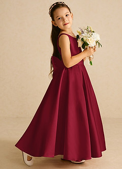 Azazie Pipsy Flower Girl Dresses Burgundy A-Line Bow Matte Satin Dress image3