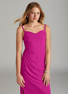 Azazie Mai Junior Vestido de Fucsia de Gasa de Recto con Plisado image5
