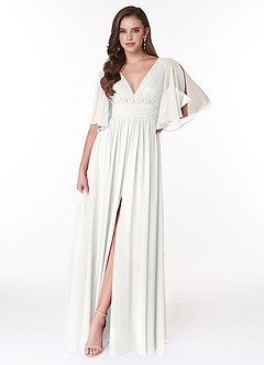 Azazie Temeka Robes de demoiselle d'honneur Robe Trapèze en Mousseline de soie Rayé Blanc image5