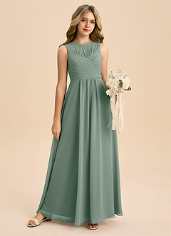 Azazie Skyla Junior Silver Sage A-Line Pleated Chiffon Dress image6